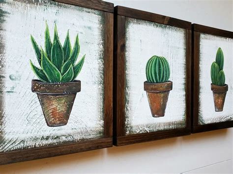 Succulent Wall Art Set of Three Succulent Painting on Wood | Etsy | Cactus wall art, Succulent ...