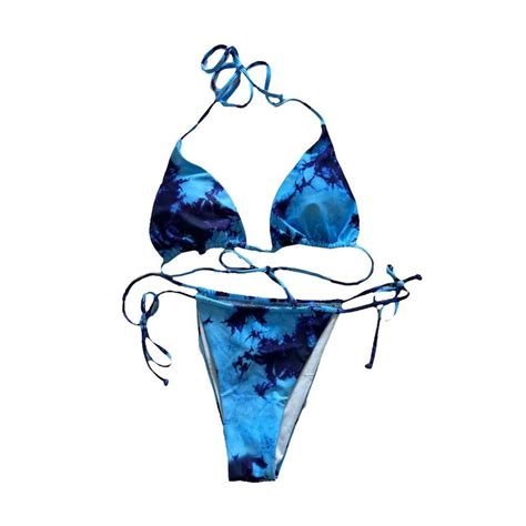 Blue Marble Bikini Set Never Worn Too Small On The Depop