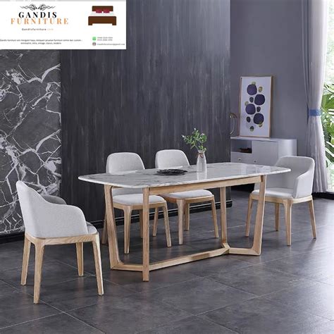 Meja Marmer Minimalis Set Makan 4 Kursi Furniture Marmer Gandis