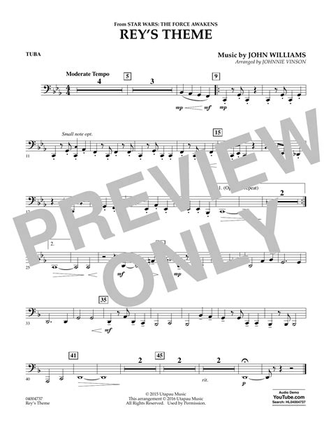 Rey S Theme From Star Wars The Force Awakens Tuba Sheet Music Johnnie Vinson Concert Band