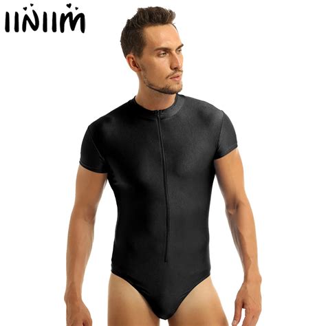 Iiniim Mens Dance Costumes Front Zipper High Cut Stretch Bodycon