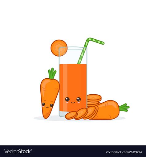 Cute Kawaii Smiling Cartoon Carrot Juice Vector Image