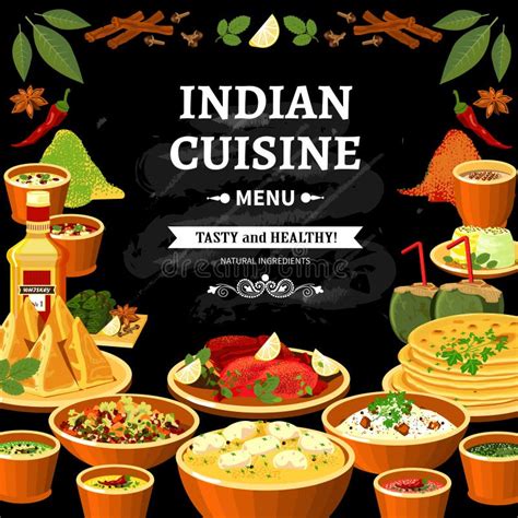 Indian Cuisine Food Traditional Dishes Stock Vector Illustration Of