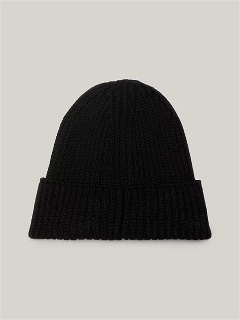 Rib Knit Flag Beanie Black Tommy Hilfiger