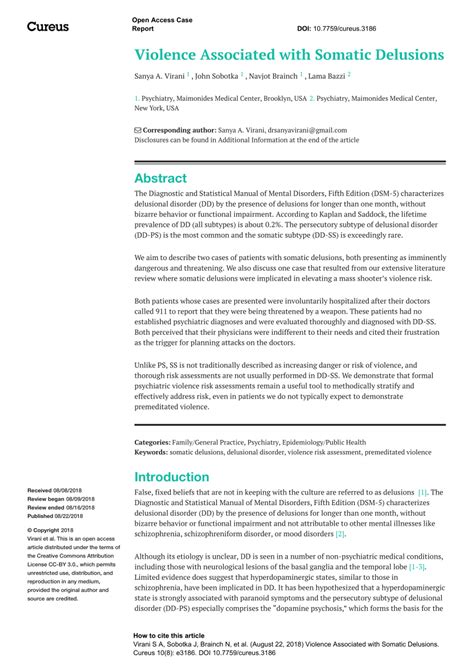 (PDF) Violence Associated with Somatic Delusions