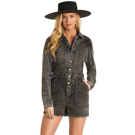 Rock And Roll Cowgirl Denim Romper Med Frynser Westernbutikken No