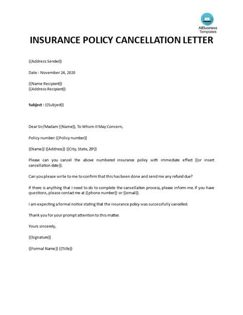 Insurance Cancellation Letter Template