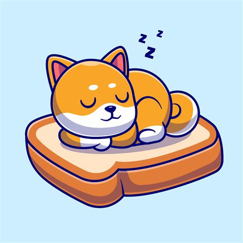 Linda Shiba Inu Perro Dormido En Un Pan Dibujos Animados Vector Icono