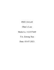 PHY134 Lab Report 3 Meile Li Pdf PHY134 L69 Ohm S Law Meile Li