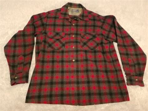 S S Pendleton Usa Mens L Red Black Shadow Plaid Wool Board Shirt