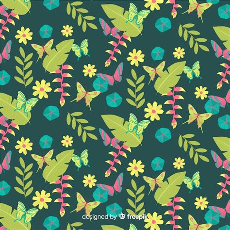 Fondo De Hojas Y Flores Tropicales Vector Gratis