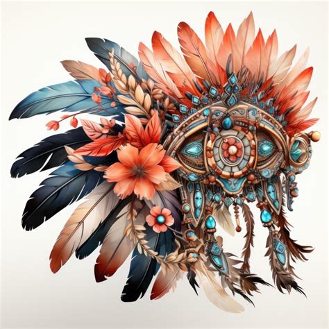 Watercolor Native American Tribal Feather Crown Clipart Generative Ai