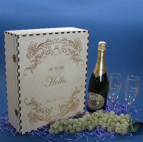 Elegant Personalized Wood Champagne Box Set With 2 Etsy