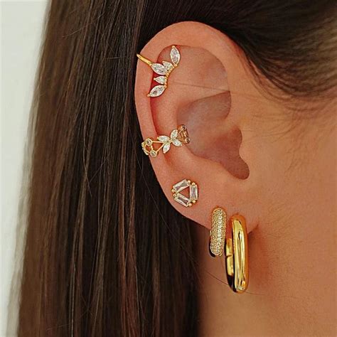 Cercel Ear Cuff Argint 925 JW970 Model Elegant Placat Cu Aur