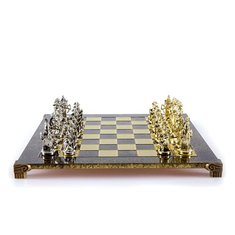 Handcrafted Medieval Knights Chess Set - Gold/Silver Chessmen and