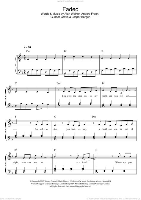 Faded Sheet Music For Piano Solo Pdf Interactive