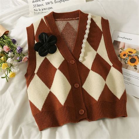 Lemongrass Patchwork Argyle Button Up Knit Vest In 6 Colors YesStyle