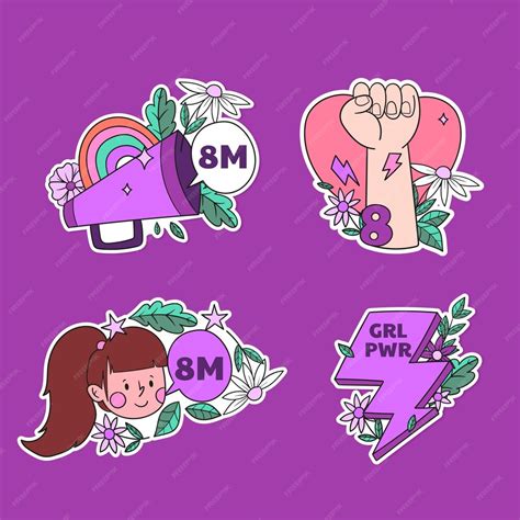 Premium Vector Hand Drawn Stickers Collection For Womens Day Celebration