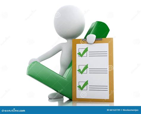 3d White People With Clipboard Checklist Stock Illustration