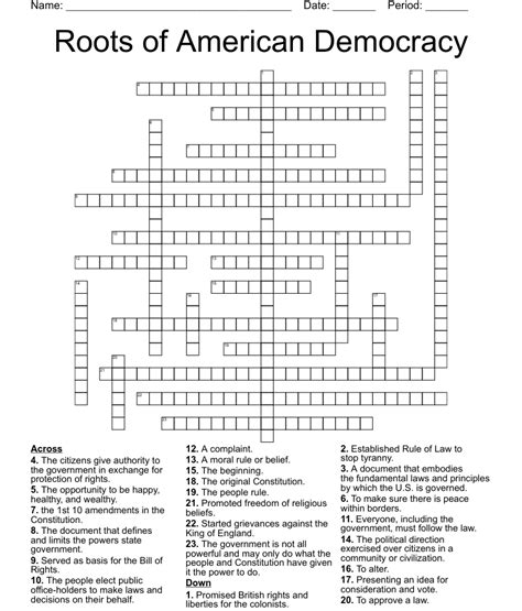 Roots Of American Democracy Crossword Wordmint