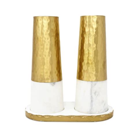 Marble And Gold Salt Pepper Shaker Set On Tray Elegant 8 Set Royale One