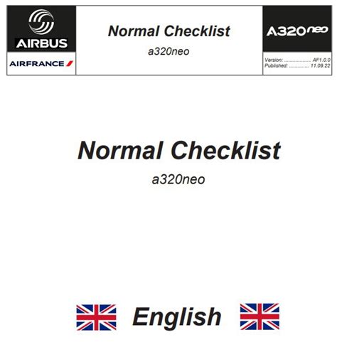 Checklist Airbus A320 Airfrance Afr En Francais And In English For