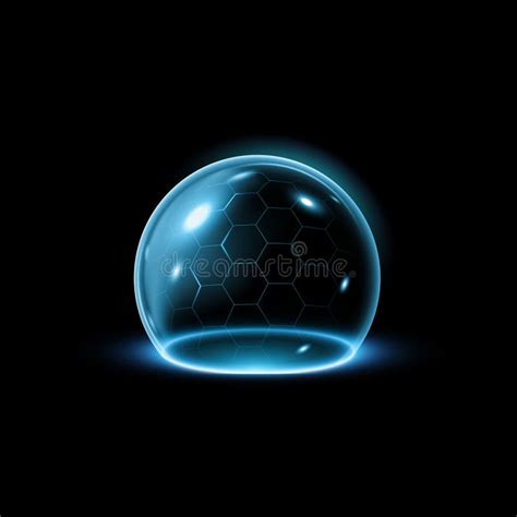 Glowing Blue Glass Sphere Shield With Hexagonal Pattern Vector Dome