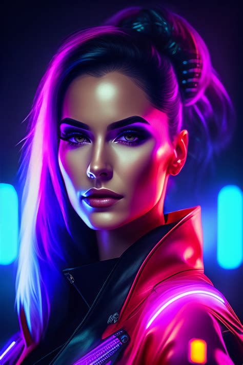 Lexica Female Cyberpunk Futuristic Neon Lights Portrait