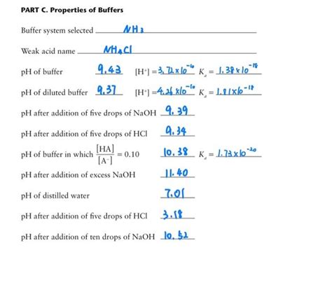 Solved Part C Properties Of Buffers Buffer System Selected Chegg