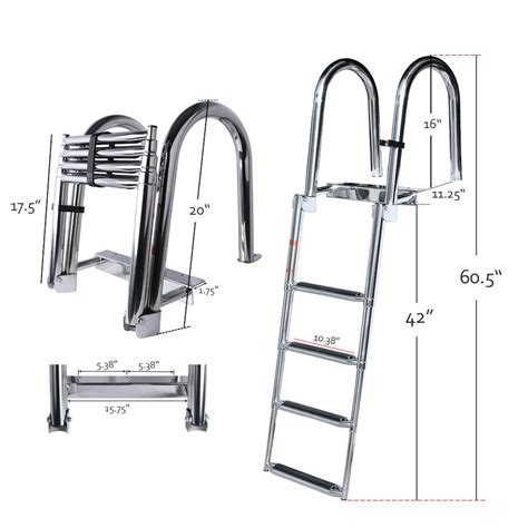 316 Stainless Steel 4 Steps Pontoon Boat Ladder Folding Telescoping