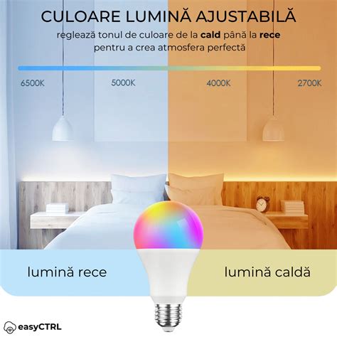 Bec LED RGB Inteligent Wi Fi Bluetooth E27 9W 850 Lm Lumina Calda