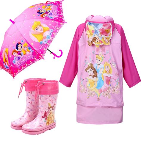 Little Girls Character Umbrella Raincoat And Rain Boots Set Age 2 7 In