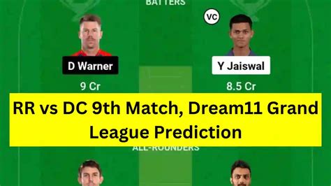 Ipl Th Match Rr Vs Dc Dream Grand League Gl Predi