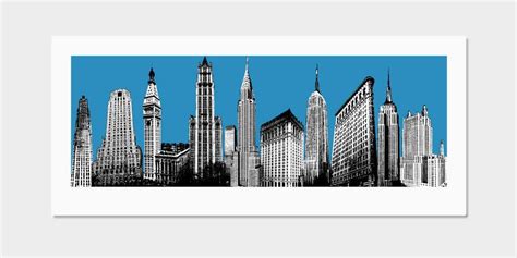 NYC Art Print New York Skyline Pop Art Deco Blue Hand