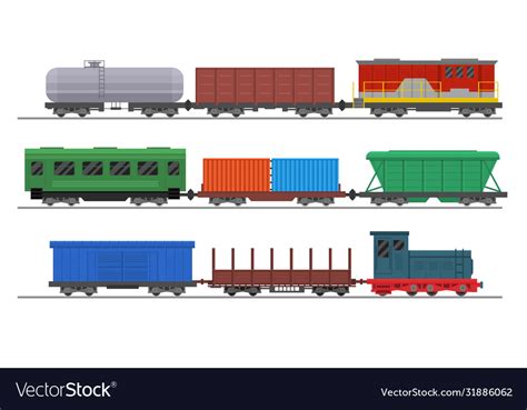 Cartoon color freight train with wagons set Vector Image