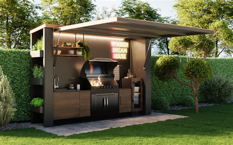 Modern Garden Kitchen sky Kitchen With Grill and Pizza Oven, Herbs ...