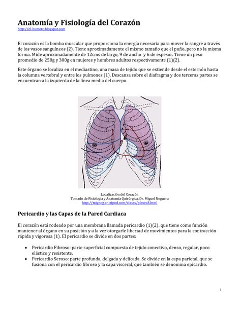 Anatom a y fisiolog a del coraz n Anatomía y Fisiología del Corazón