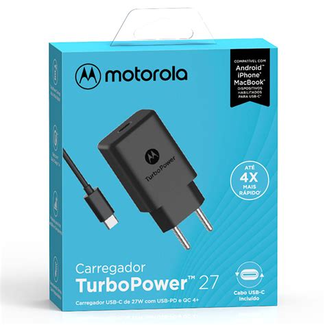 Carregador De Parede Motorola Turbo Power 27w Cabo Usb C Preto Motorola Home