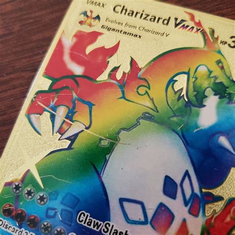 Charizard Vmax Rainbow Gold Metal Pok Mon Card Collectible Gift Display