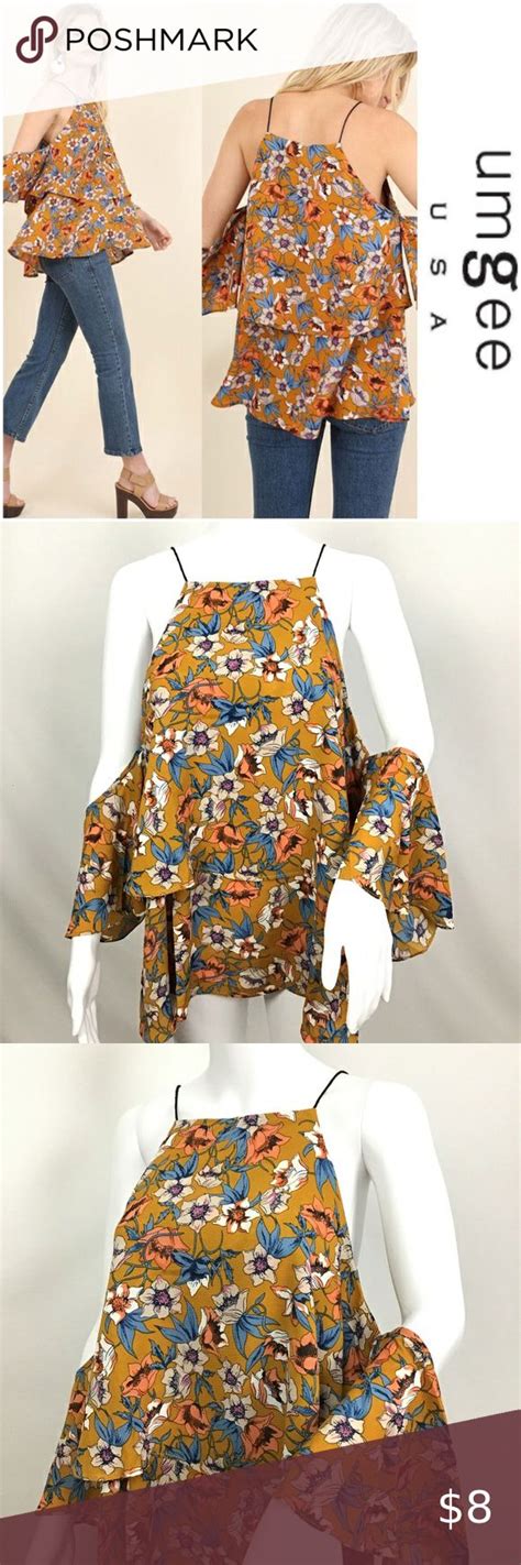 Umgee Mustard Floral Bell Sleeved Floral Boho Top Floral Boho Top