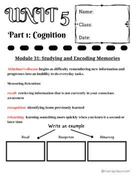 Ap Psychology Unit Cognition And Intelligence Reading Guide Myers