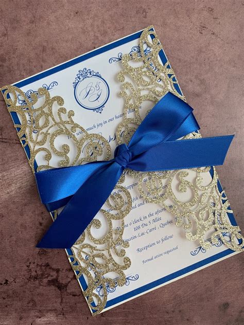 Gold Glitter Laser Cut Invitation Gold Laser Cut Wedding Etsy