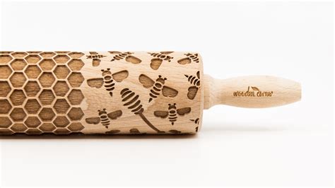 No R Bee Honey Pattern Rolling Pin Engraved Rolling Rolling