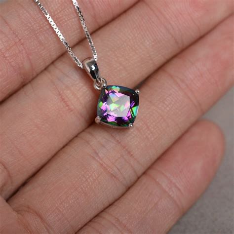 Mystic Topaz Pendant Sterling Silver Necklace Rainbow Gemstone Etsy