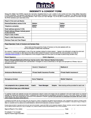 Fillable Online Indemnity Consent Form Fax Email Print Pdffiller