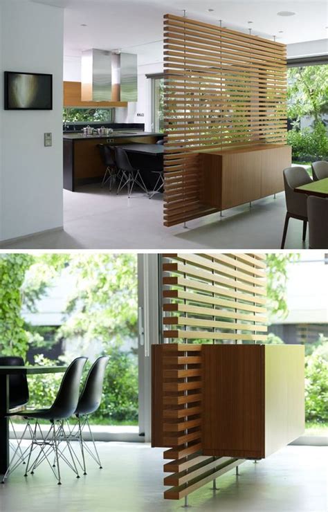 This Slatted Wooden Room Divider Has A Built In Cabinet INTERIOR