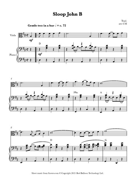 Sloop John B The John B Sails For Viola Free Sheet Music For Viola