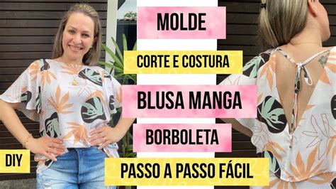 BLUSA LINDA MANGA BORBOLETA E COSTAS EM V corte e costura fácil