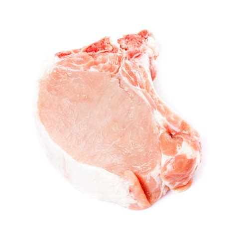 Premium Photo One Raw Pork Loin Slice Isolated On White Background