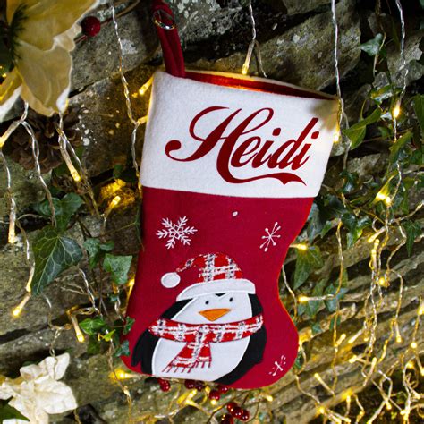 Red Tartan Penguin Christmas Stocking | Personalised Stocking